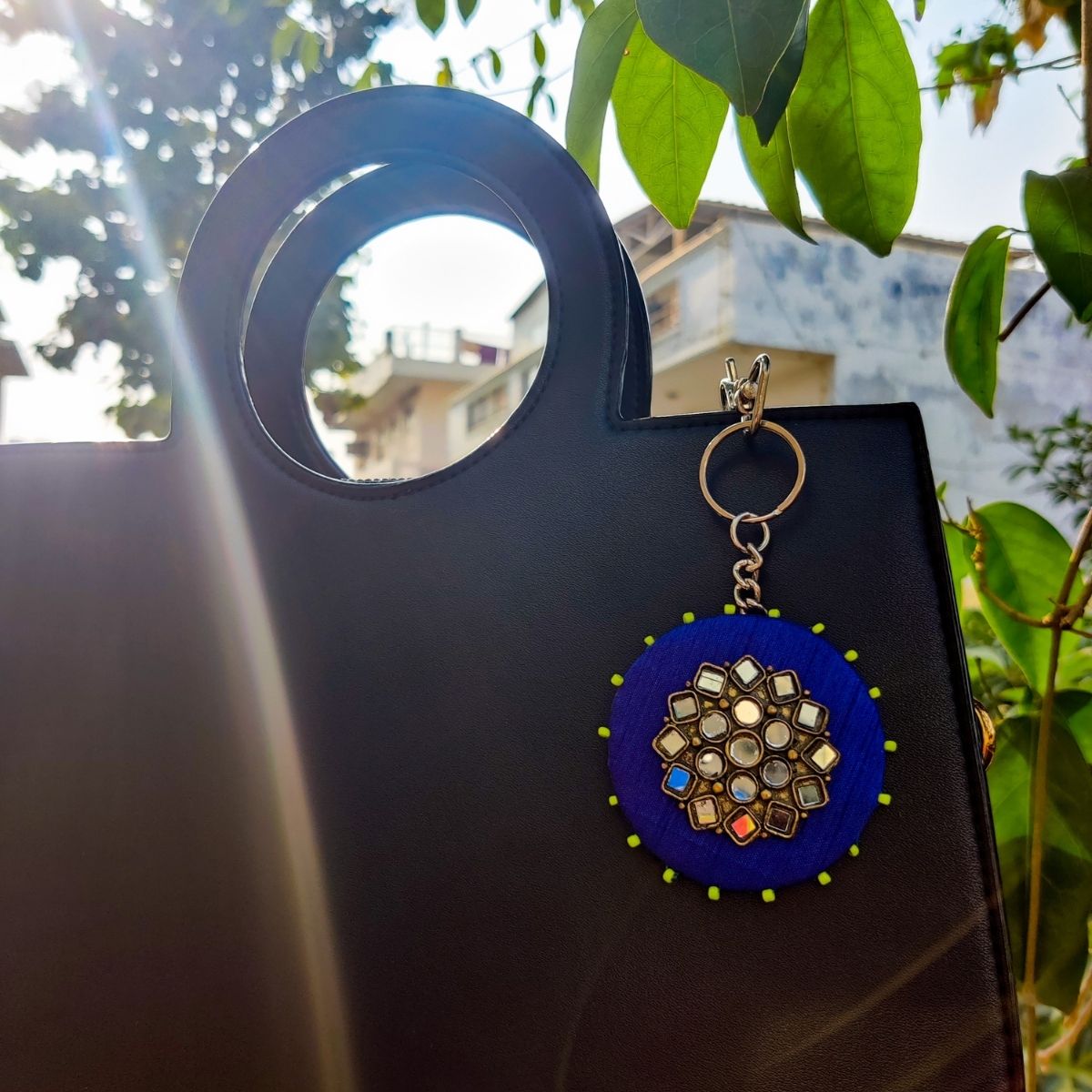 Round mirror keychain